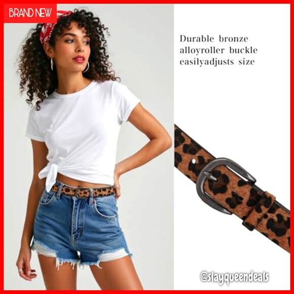 Faux Leather Leopard Print Belt for Jeans and Dresses, Medium Size